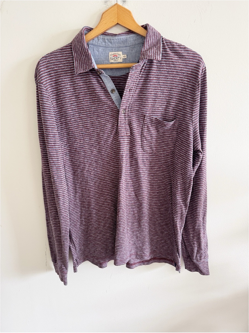 Faherty burgundy maroon knit stripped long sleeve polo rugby shirt size medium